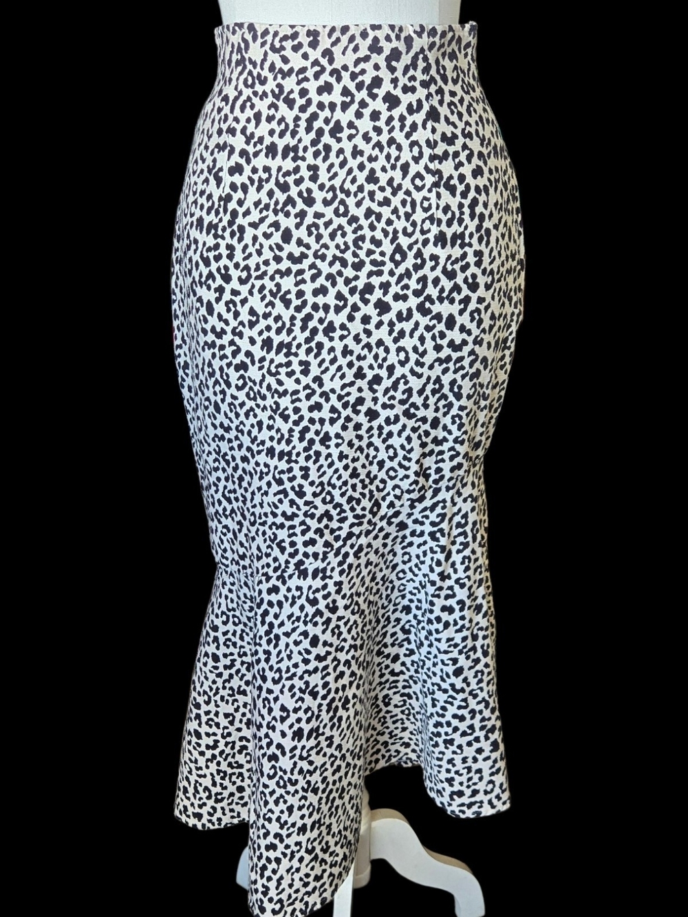 Black & White Leopard Print Midi Mermaid Skirt Sz 1